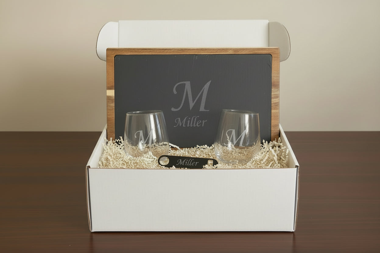 Personalized Wine Gift Box Custom Engraving Details Premium Charcuterie Collection Artisan Food Pairing Corporate Client Appreciation Gift Executive Present Professional Packaging Ready To Give Housewarming Gift Set Elegant Presentation Box