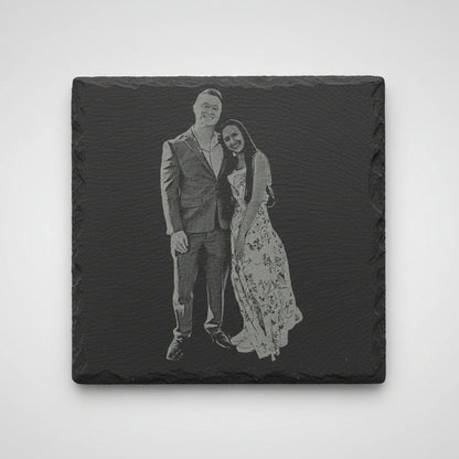 Engraved slate with a couple's portrait