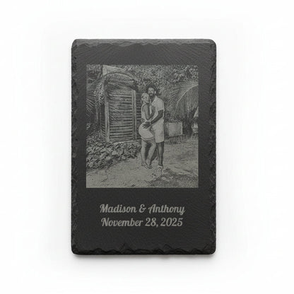 Laser Engraved Pet Portrait Custom Photo Slate Memorial Stone Personalized Remembrance Keepsake Natural Stone Display Handcrafted Memorial Gift Pet Loss Sympathy Present Six Nine Inch Slate Stone Rustic Natural Edge Design Forever Tribute