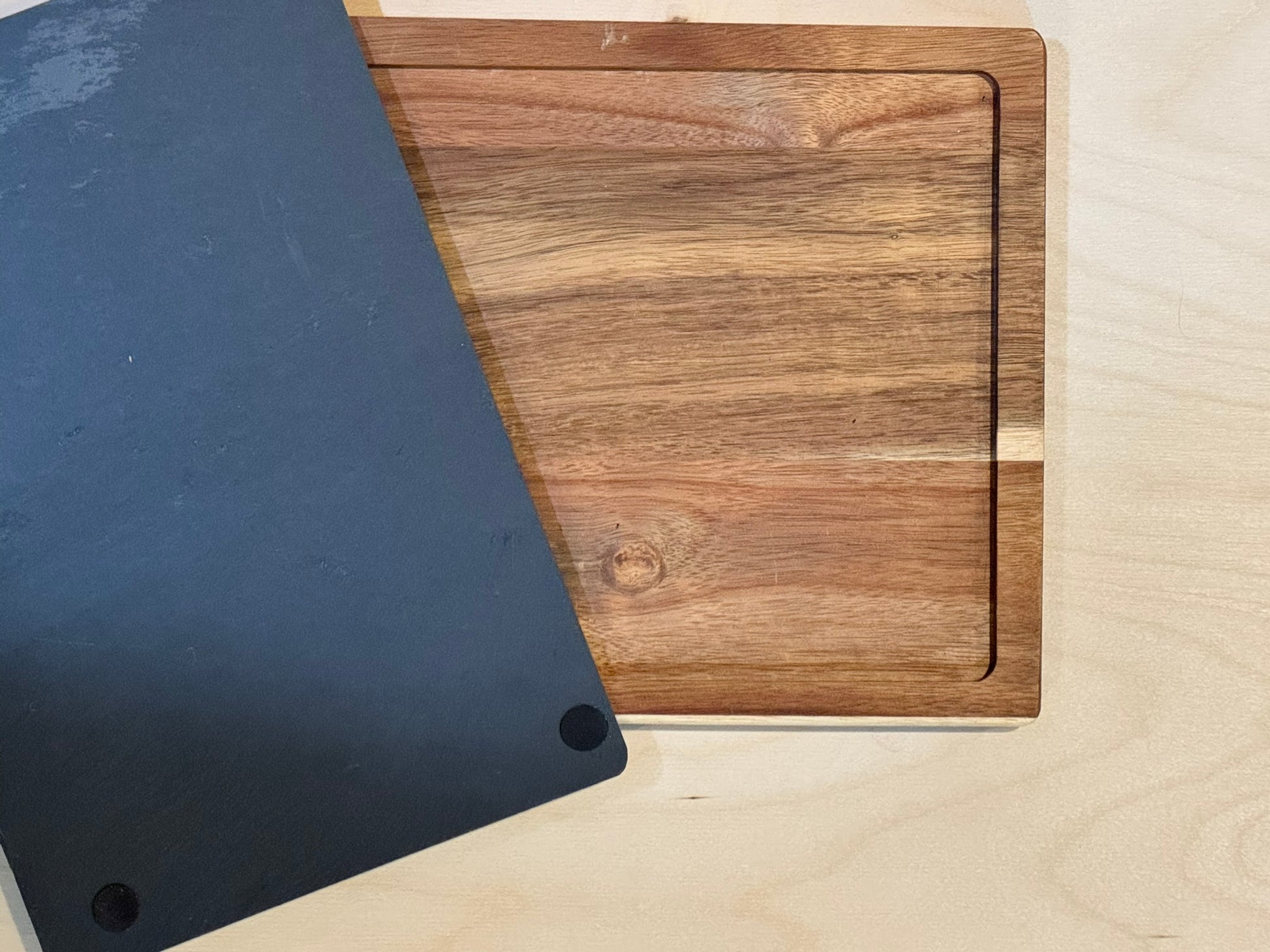 Wood Frame Serving Board Natural Slate Cheese Platter Rustic Charcuterie Board Solid Border Construction Premium Stone Surface Quality Entertaining Essential Sophisticated Farmhouse Design Wine Pairing Display Party Hosting Board Holiday