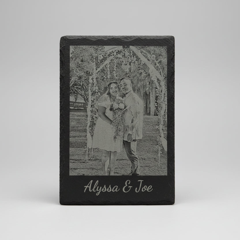wedding photo laser engraved 