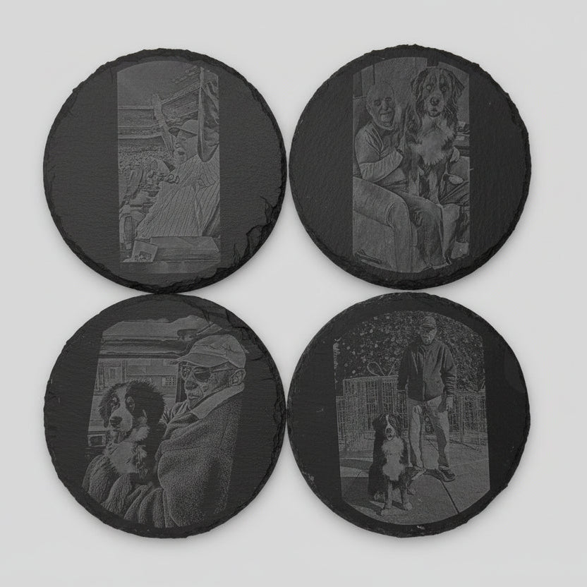 circle engraved slate coaster