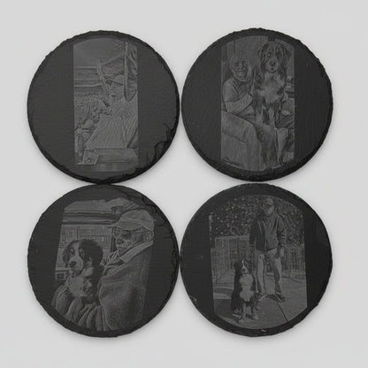circle engraved slate coaster