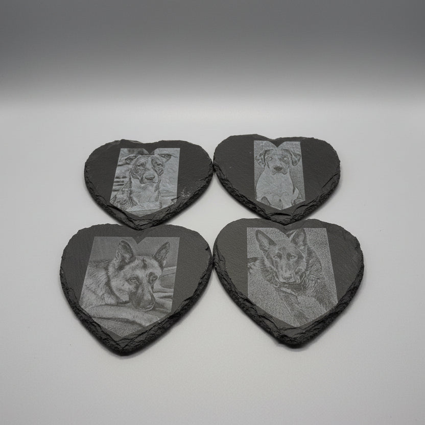 heart shaped laser engraved slate  coasters