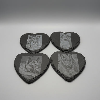 heart shaped laser engraved slate  coasters