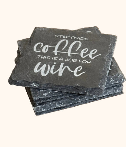 Natural Slate Stone Coaster Set Laser Engraved Wine Quote Design Funny Wine Lover Gift Wine Enthusiast Present Perfect Wine Night Essential Rustic Table Protection Accessory Conversation Starter Piece Wine Glass Coaster Collection Hostess