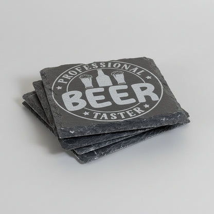 Beer Lover Gift Ideas Funny Coaster Set Laser Engraved Slate Natural Stone Material Sarcastic Sayings Bold Typography Man Cave Essentials Home Bar Accessories Perfect Housewarming Present Durable Surface Protection Permanent Engraving No