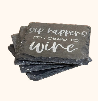 Wine Lover Gift Set Laser Engraved Slate Coaster Funny Wine Quote Design Natural Stone Surface Wine Enthusiast Present Perfect Hostess Gift Idea Wine Night Essential Conversation Starter Accessory Rustic Home Bar Collection Wine Glass