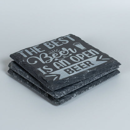 Sarcastic Bar Coaster Collection Laser Engraved Slate Stone Funny Beer Sayings Natural Material Construction Bold Typography Design Man Cave Accessories Perfect Gift Beer Enthusiasts Home Bar Essentials Durable Surface Protection Permanent