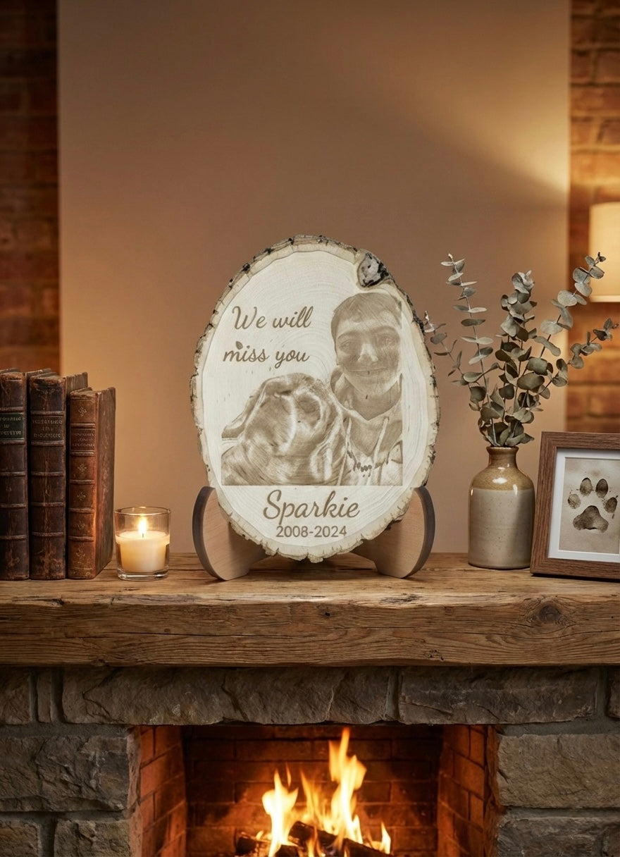 Laser Engraved Wood Slice Custom Live Edge Circle Natural Rustic Round Personalized Message Design Premium Artisan Quality Craftsmanship Unique Natural Bark Edge Perfect Keepsake Gift Wedding Memorial Tribute Anniversary Present Home Wall