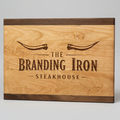 Custom Engraved Cutting Board Personalized Wood Kitchen Gift Perfect Wedding Present Handcrafted Solid Construction Two Tone Design Premium Quality Craftsmanship Beautiful Serving Board Display Functional Food Preparation Surface