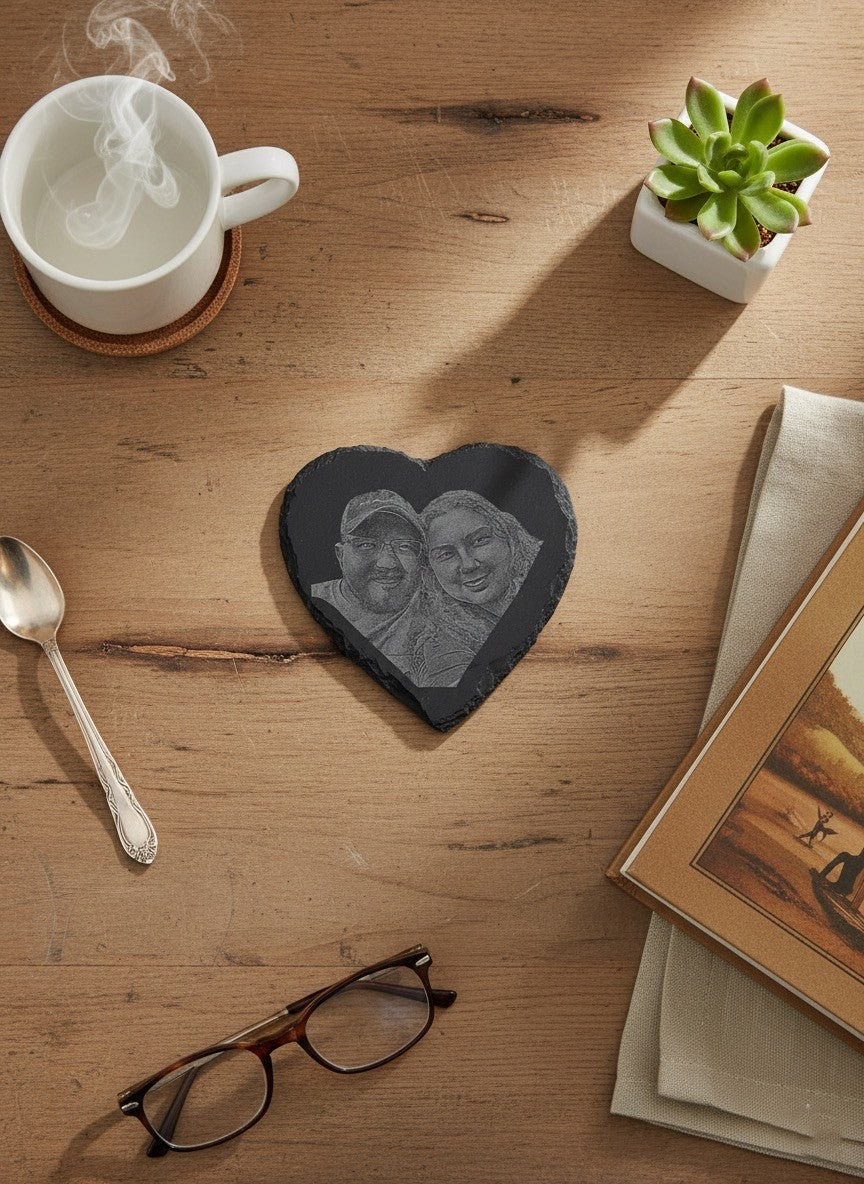 heart laser engraved coaster for wedding gift 