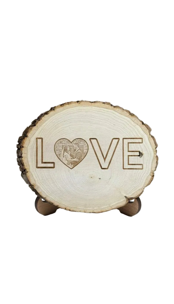 Live Edge Wood Round Natural Rustic Circle Custom Engraved Slice Personalized Memorial Tribute Keepsake Laser Engraved Details Premium Quality Craftsmanship Unique Natural Grain Pattern Perfect Wedding Gift Anniversary Present Home Wall Art