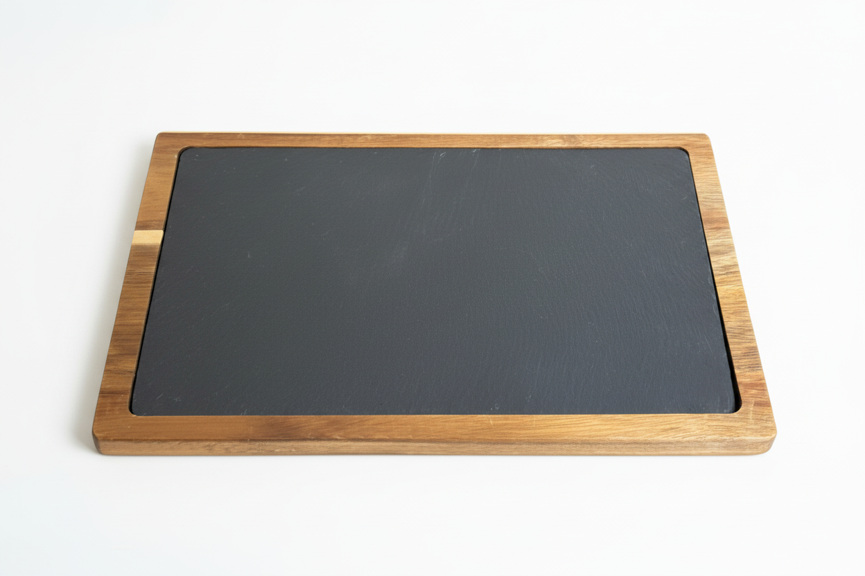 Charcuterie Board Natural Slate Surface Wood Frame Serving Platter Rustic Cheese Board Solid Border Construction Premium Quality Entertaining Essential Party Hosting Display Wine Night Pairing Board Holiday Gathering Appetizer Platter