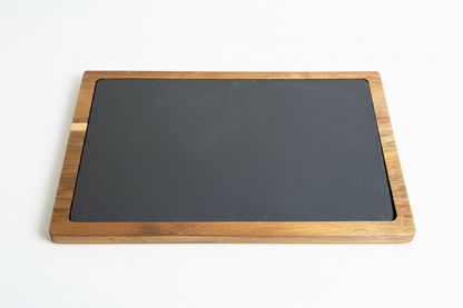 Charcuterie Board Natural Slate Surface Wood Frame Serving Platter Rustic Cheese Board Solid Border Construction Premium Quality Entertaining Essential Party Hosting Display Wine Night Pairing Board Holiday Gathering Appetizer Platter