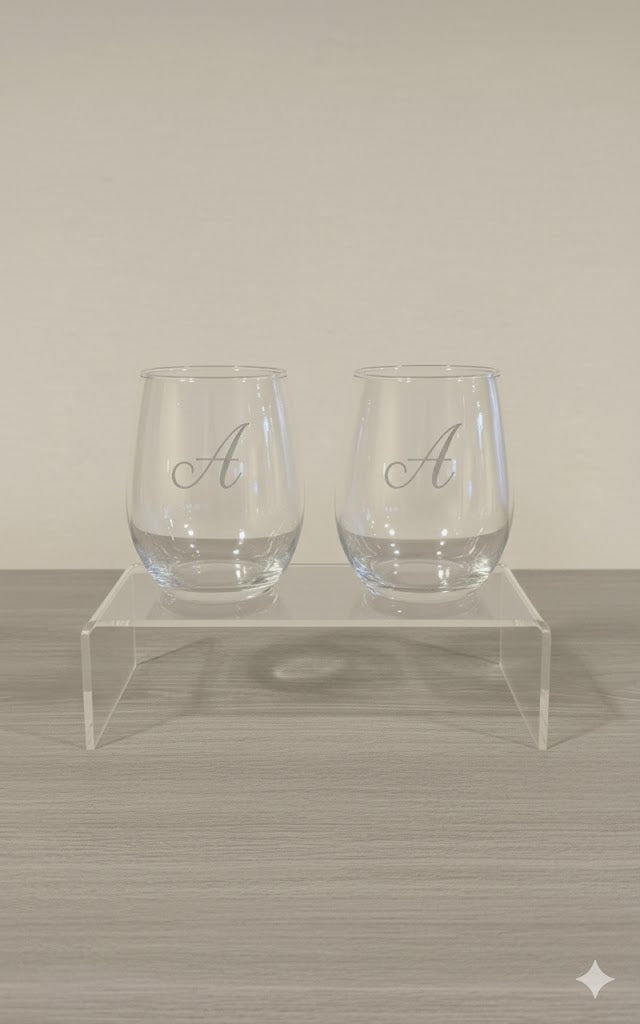 Personalized Housewarming Gift Set Engraved Stemless Wine Glasses Custom Design Collection Elegant Wedding Present Perfect Home Bar Addition Modern Glassware Set Premium Quality Construction Sophisticated Celebration Glasses Beautiful