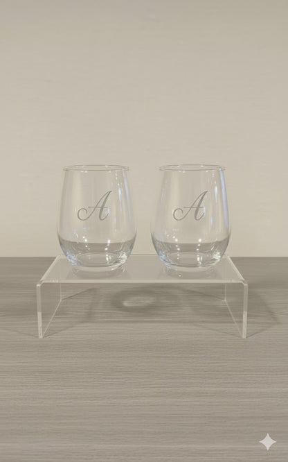 Personalized Housewarming Gift Set Engraved Stemless Wine Glasses Custom Design Collection Elegant Wedding Present Perfect Home Bar Addition Modern Glassware Set Premium Quality Construction Sophisticated Celebration Glasses Beautiful